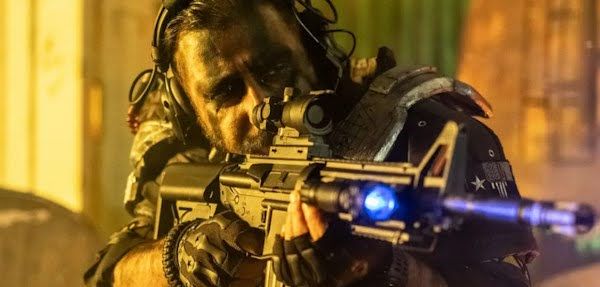 Scene from a high-intensity tactical video game, used as an example of contextual environments where advertisers may apply dynamic or real-time bidding strategies