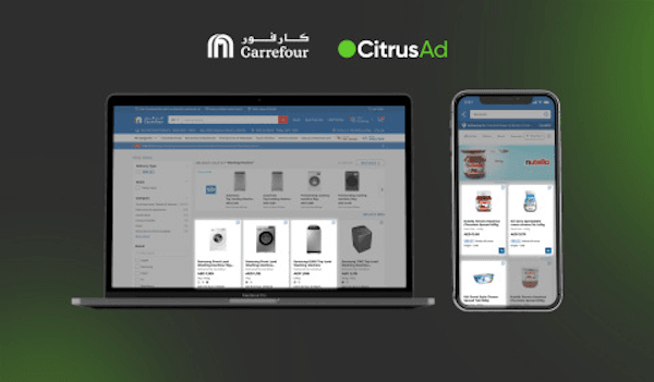 Screenshot of Carrefour’s e-commerce platform with CitrusAd sponsored product placements, showing how retail media reaches high-intent shoppers in the MENA market.