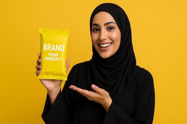 A woman with hijab introducting a product on a video